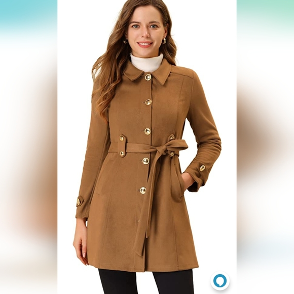 Faux Suede Mid-Thigh Belted Single Breasted Trench Coat Size Medium - Picture 1 of 9